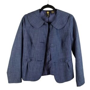 Taylor Chambray Peplum Blazer Size L Peter Pan Collar Vintage-Inspired Soft